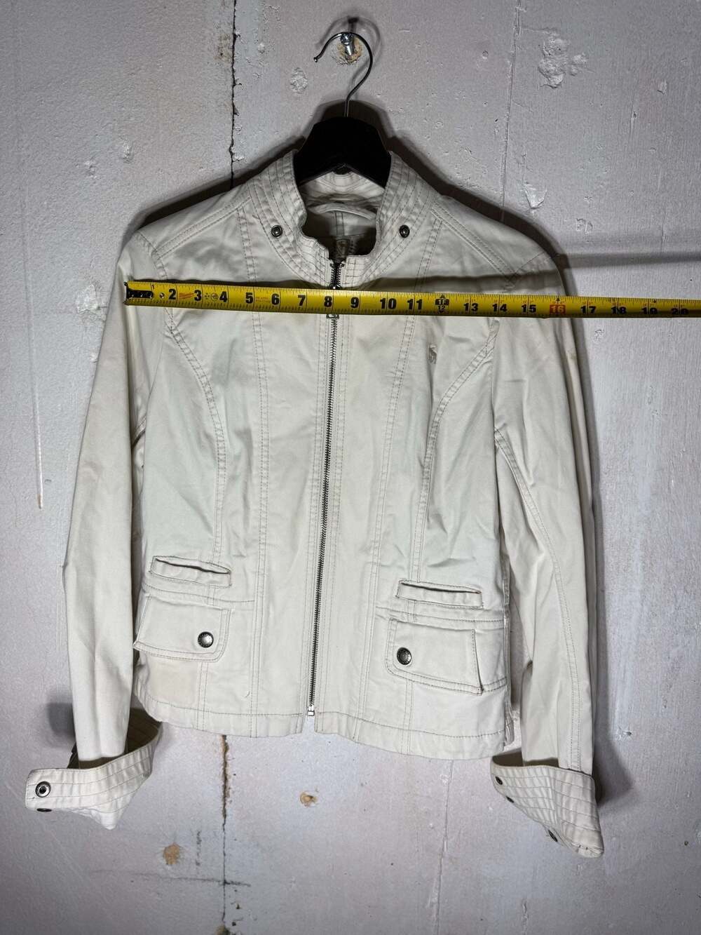 Abercrombie & Fitch Vintage White Cotton Moto Utility Jacket Size L - Picture 6 of 7